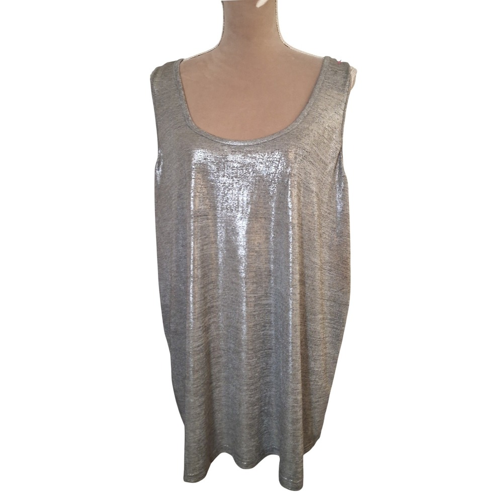 Silver Metallic Scoop Neck Sleeveless Tank Top Plus Size L 18/20 Shimmer Flowy